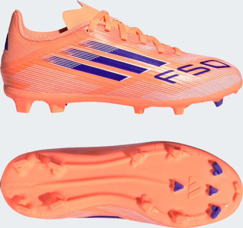 F50 League FG/AG Coral Blaze - Oransje/Lucid Blue/Fottøy Hvit Barn, størrelse 33½