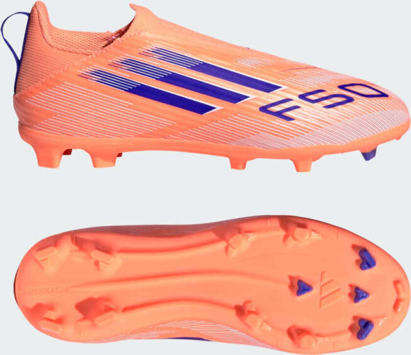 F50 League Laceless FG/AG Coral Blaze - Oransje/Lucid Blue/Fottøy Hvit Barn, størrelse 28