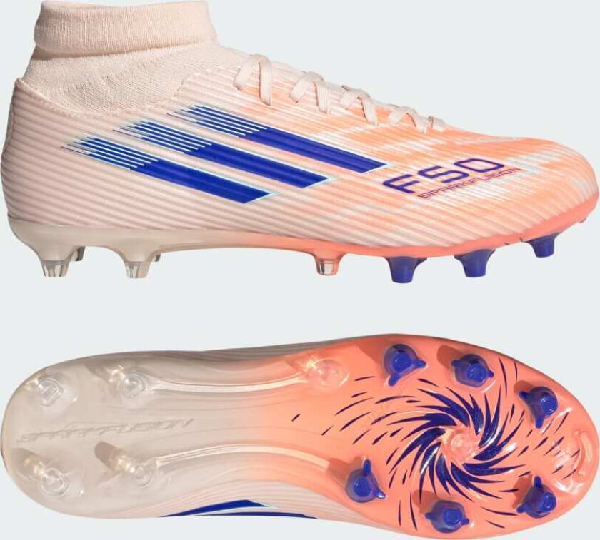 F50 Sparkfusion League Mid Cut Fg/ag Coral Blaze - Oransje/lucid Blue/oransje Kvinner, størrelse 37⅓