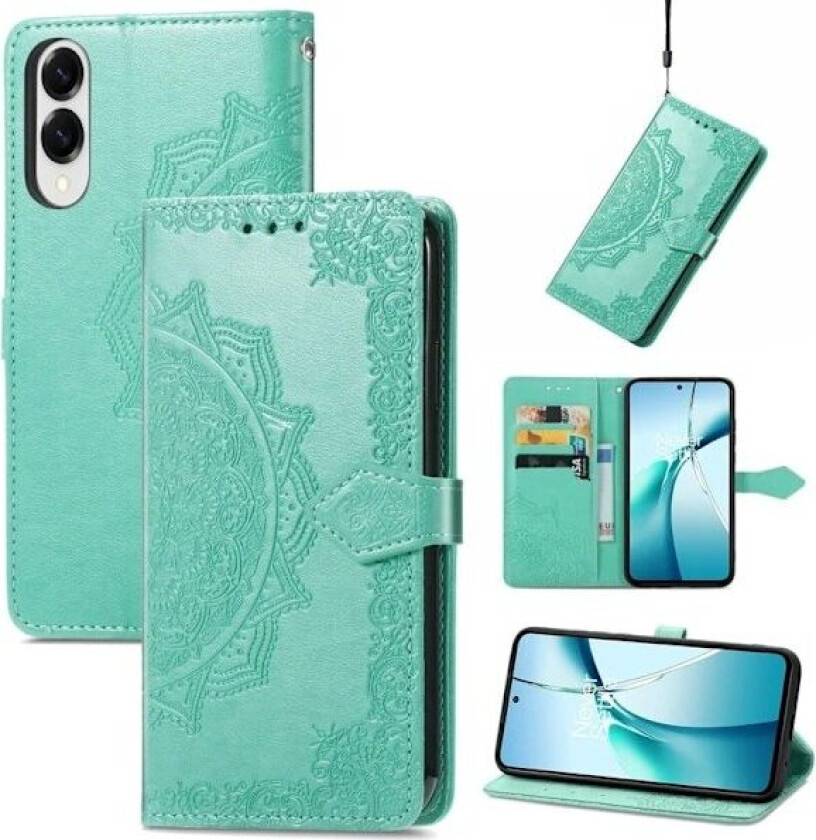 Samsung Galaxy S25 Edge lommebokveske Mandala Flower Leather Phone Deksel Stand - Grønn
