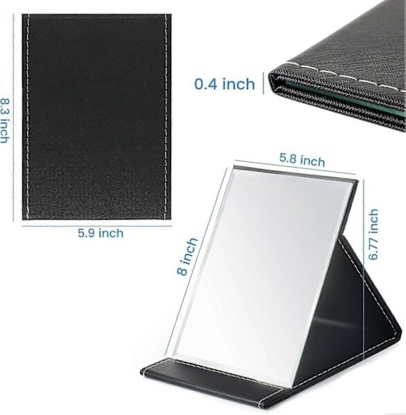 Bærbart Sammenleggbart Speil, Super HD Kompakt Sminkespeil, Svart PU Lær Reisespeil, Frittstående Sminkespeil