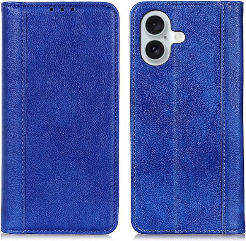 Ekte lærdeksel med magnetisk lukking for iPhone 16 - Blå