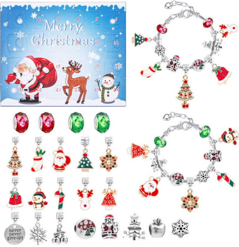 Mub - Juletrær DIY Armbånd Blindboks Adventsnedtelling Armbånd Smykkesett for Barn