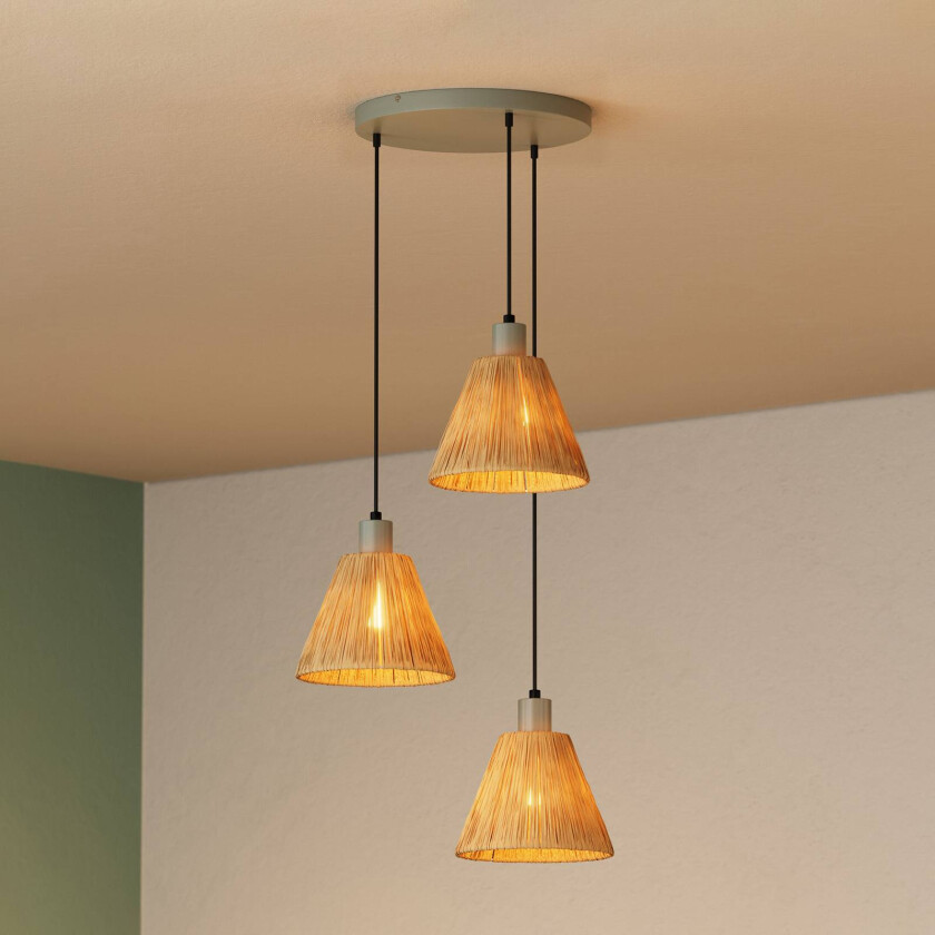 OSRAM hengelampe Decor Raffia, 3 lyskilder rund., Bast, natur