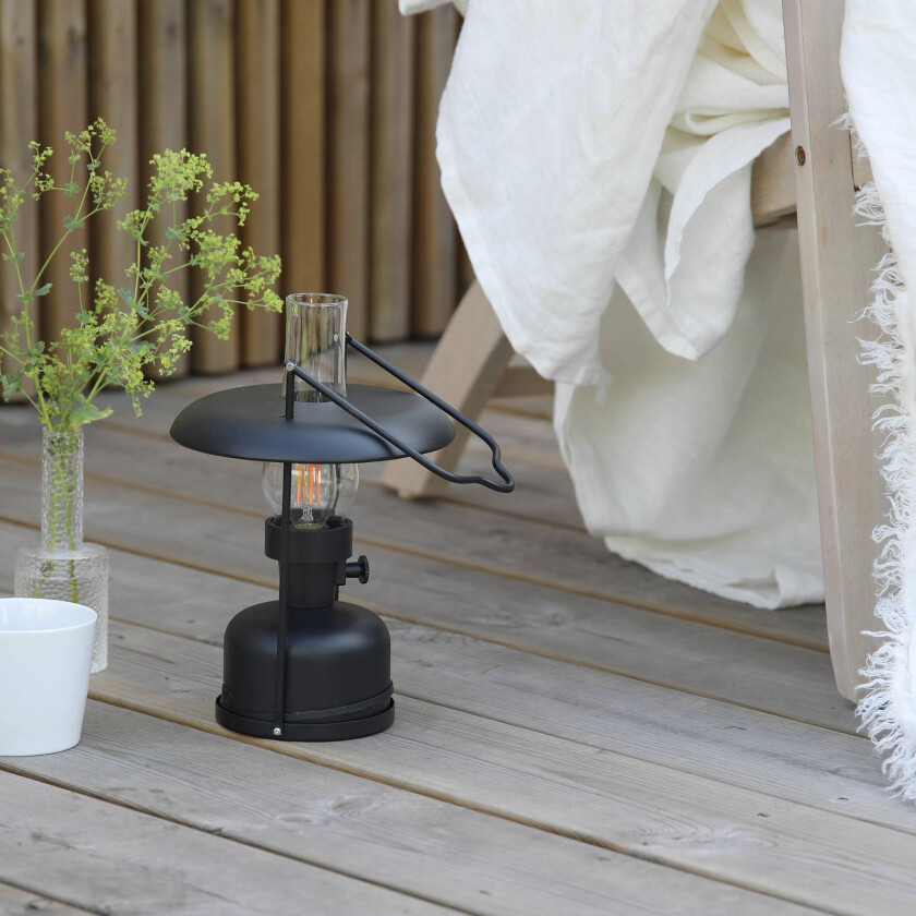 LED-akkubordlampe Fanos, svart, dimbar, IP44