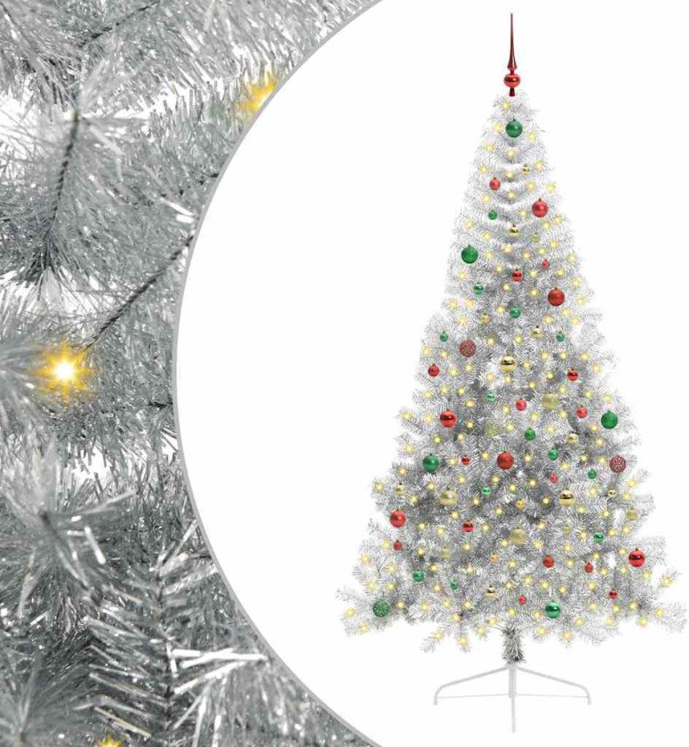 Kunstig Forhåndsopplyst Juletre med 300 LED sølv 210 cm PET