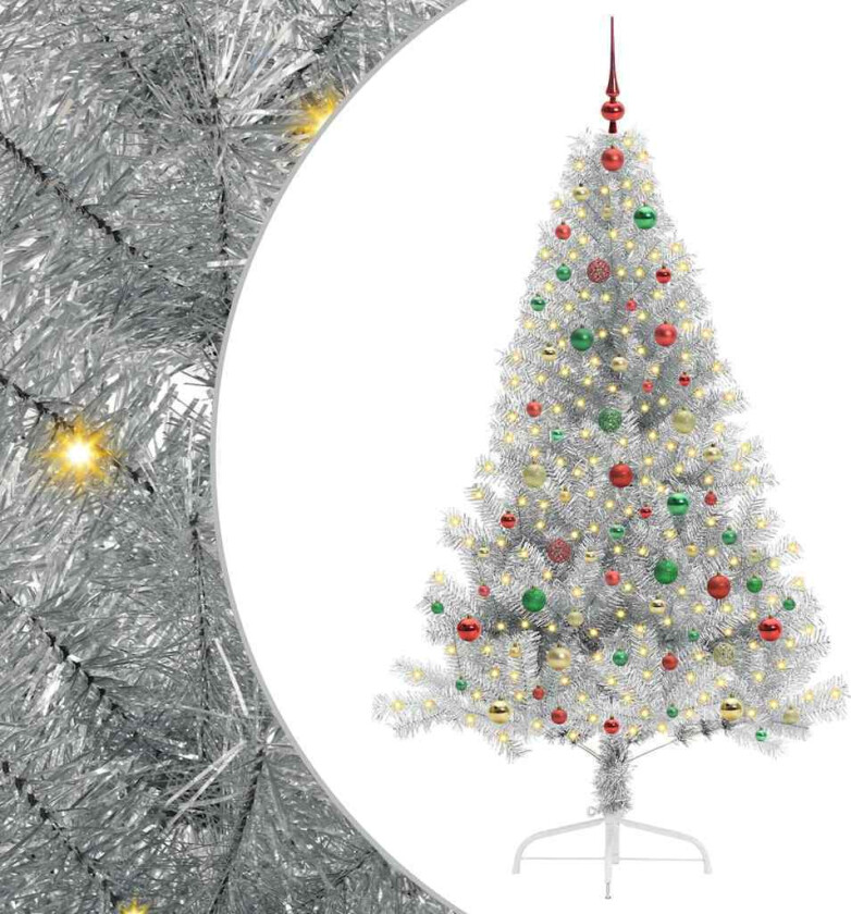 Kunstig Forhåndsopplyst Juletre med 300 LED sølv 180 cm PET