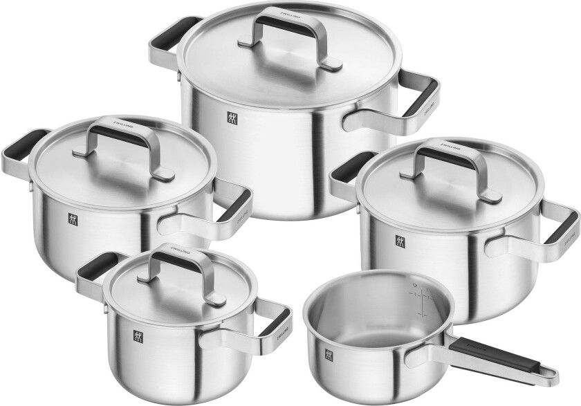 Pure grytesett 5 deler + 4 lokk, rustfritt stål