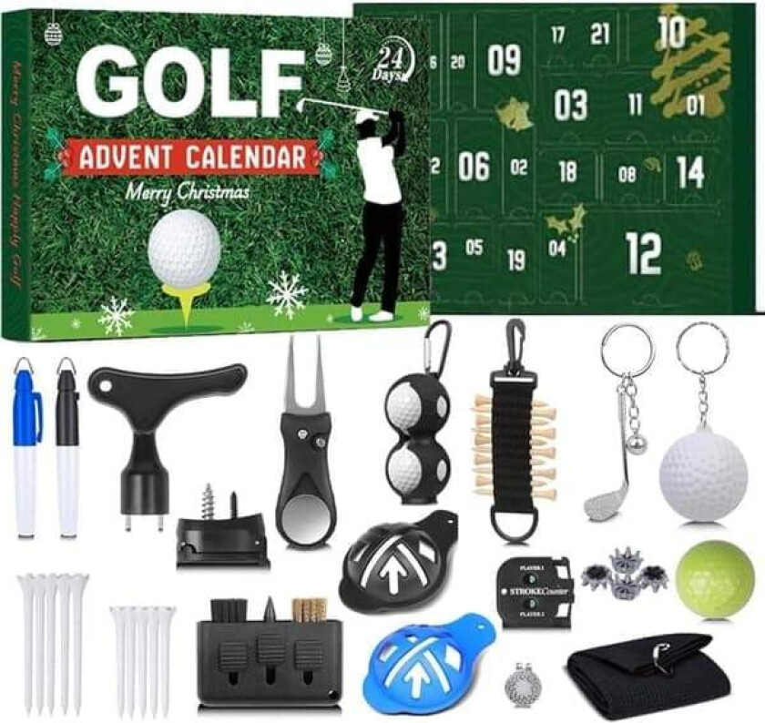 Adventskalender Golf 2025 Julekalender 24 dager Golfgaver med golfballer tees markører