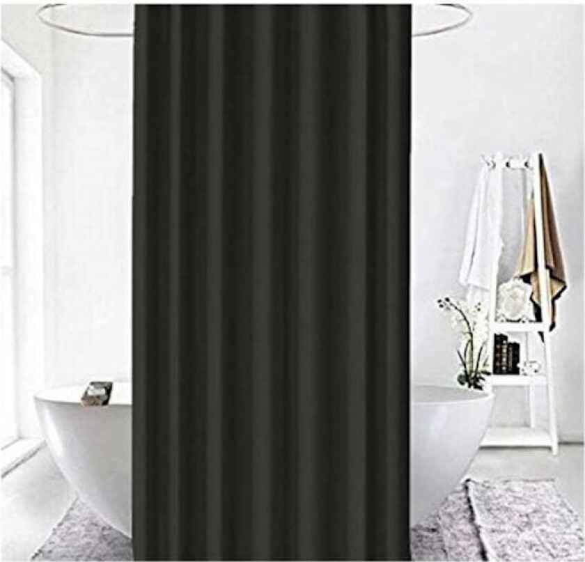Svart dusjforheng 120x200 cm Høy kvalitet Polyester Vanntett Anti-mugg Maskinvaskbar med kroker inkludert