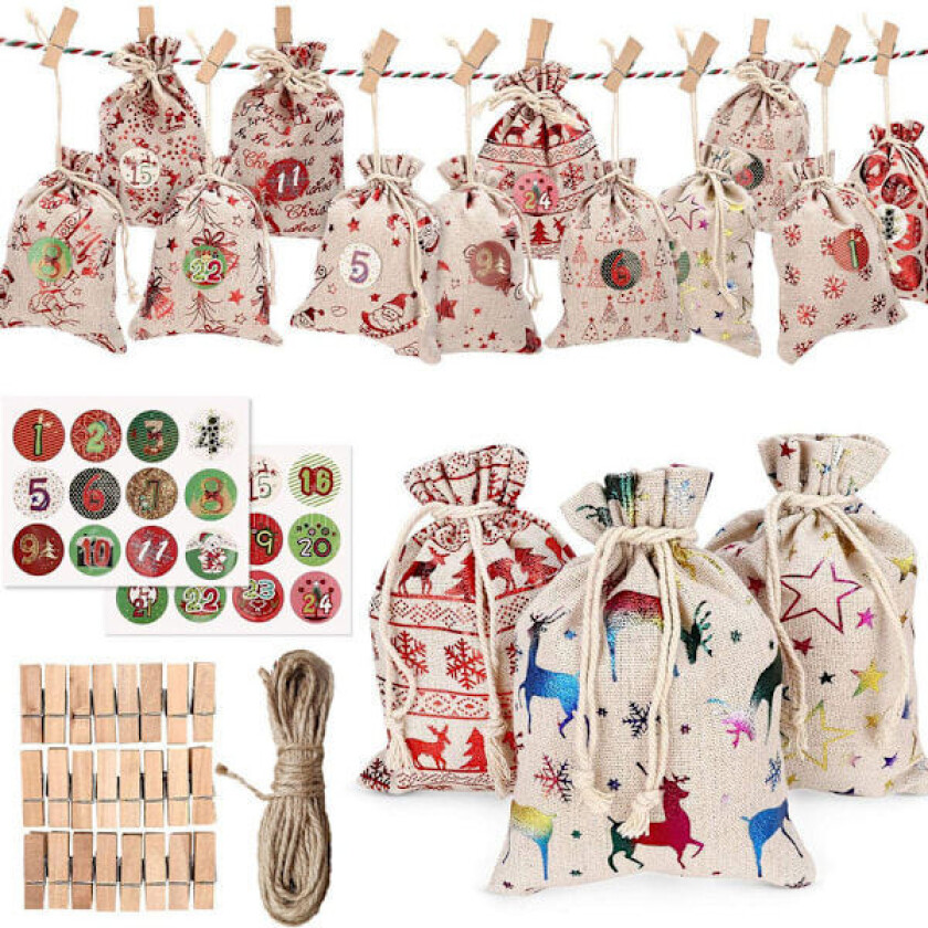 |NN|24 adventskalendere for å fylle julegaveposer, stoffposer_paris