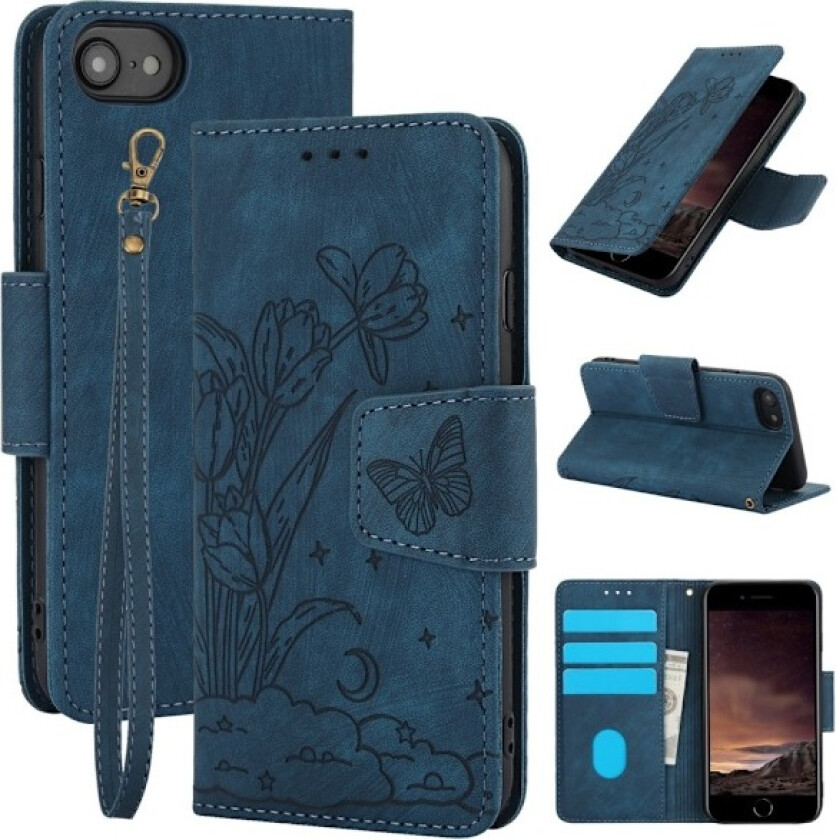 For iPhone 16e Etui Sommerfugl Blomst Ripebestandig Telefondeksel