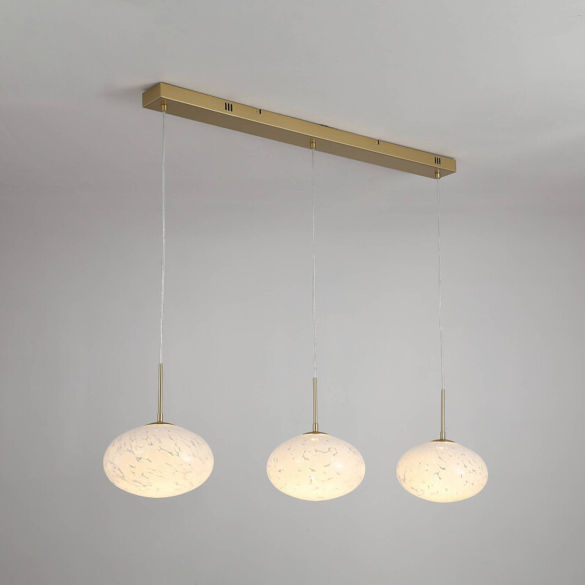 LED-pendellampe Confetti, lengde 115 cm gullfarget/hvit, glass