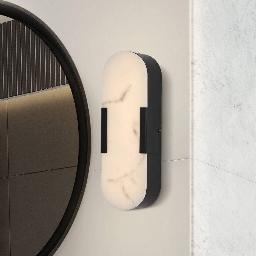 LED-vegglampe til bad Opaline, høyde 35 cm, svart, metall/harpiks