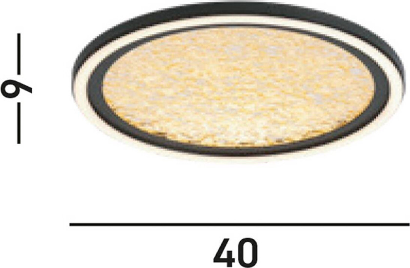 LED-taklampe Luna, Ø 40 cm, svart/gullfarget, metall