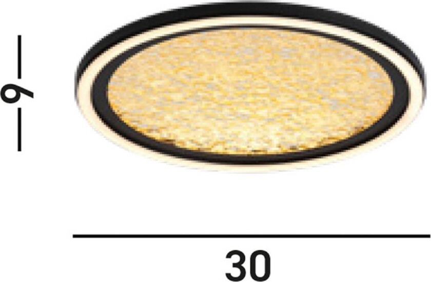 LED-taklampe Luna, Ø 30 cm, svart/gullfarget, metall