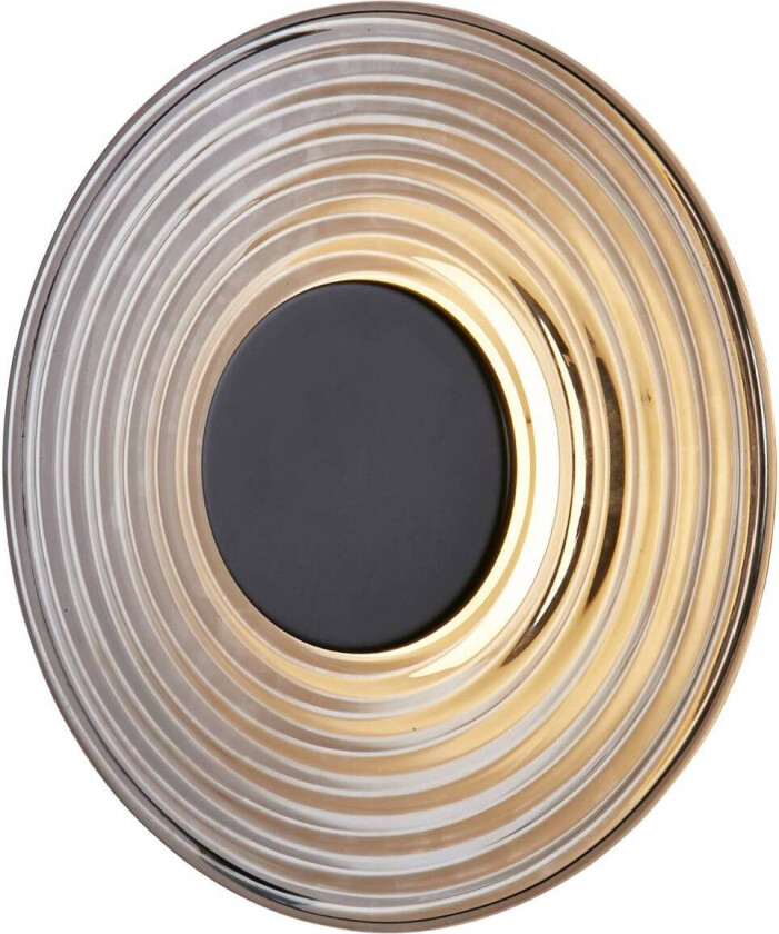 LED-vegglampe Cleo, røykgrå/svart matt, Ø 30 cm, glass