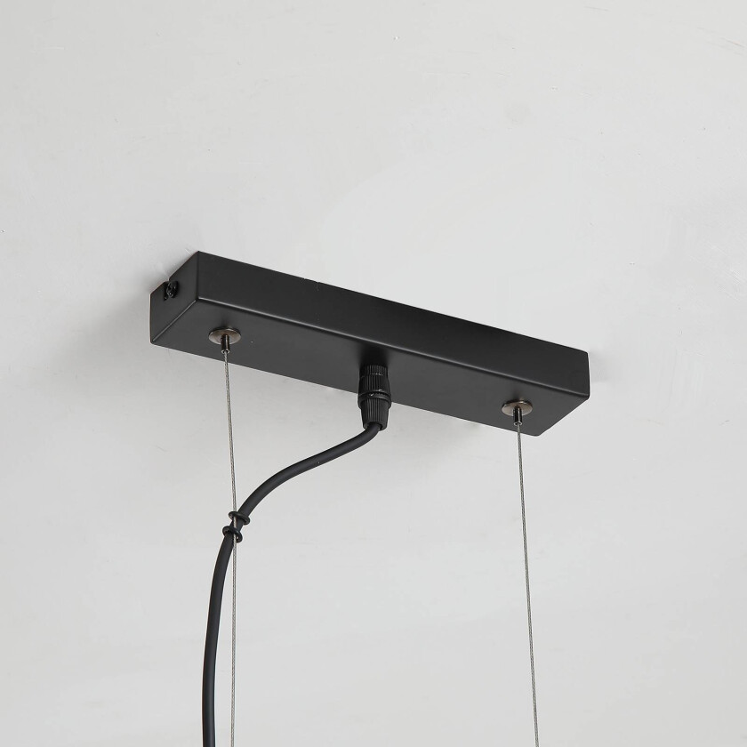 Pendellampe Hessian, lengde 60 cm, naturhvit, lin/metall