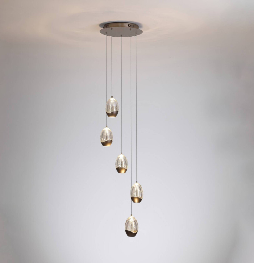 LED-hengelampe Seeds, Ø 30 cm, kremfarget, glass, 5 lyskilder