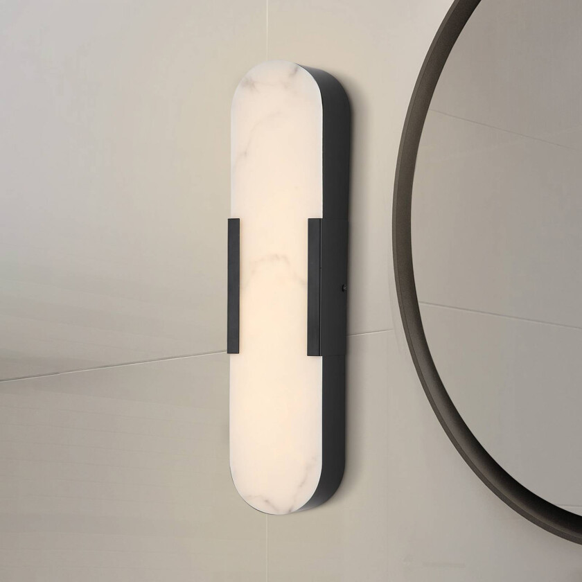 LED-vegglampe til bad Opaline, høyde 50 cm, svart, metall/harpiks