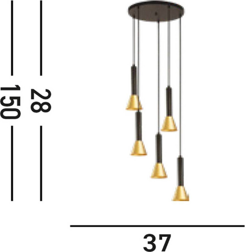 Hengelampe Signal, Ø 37 cm, svart/gullfarget metall, 5 lyskilder