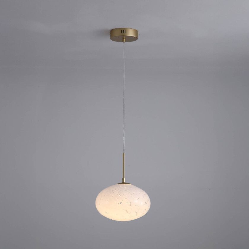 LED-hengelampe Confetti, Ø 25 cm, gullfarget/hvit, glass