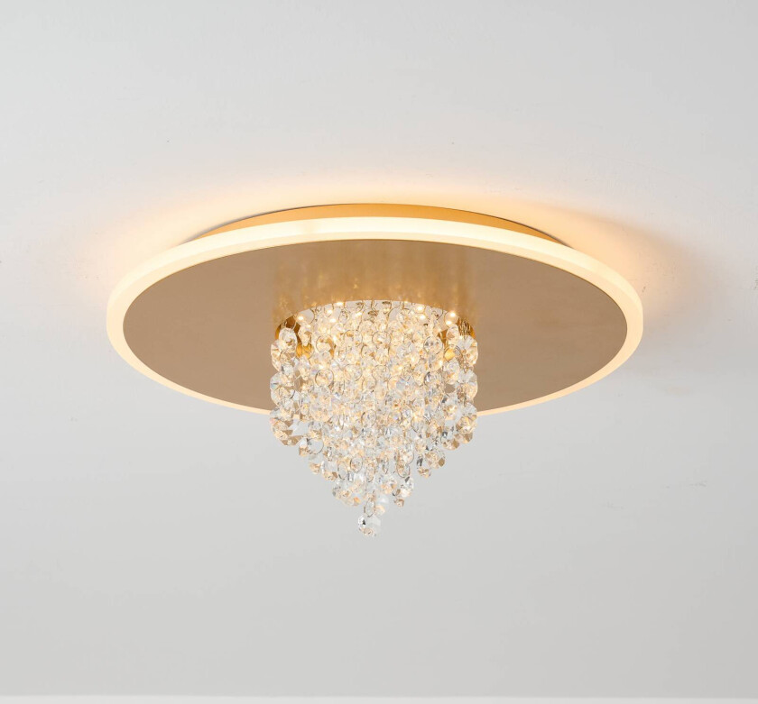 LED-taklampe Deluge, gullfarget, Ø 32 cm, metall/akryl