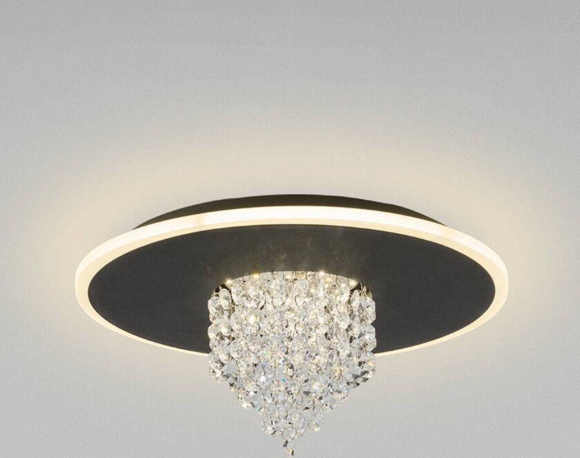 LED-taklampe Deluge, svart, Ø 32 cm, metall/akryl