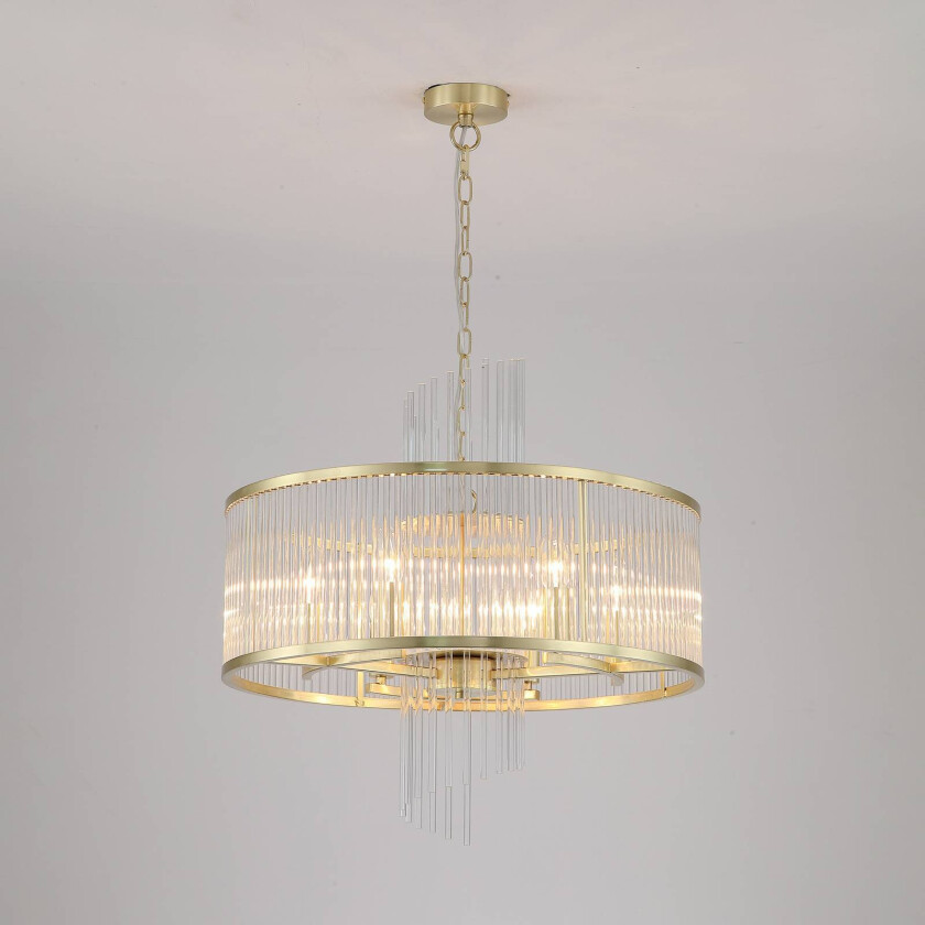 Hengelampe Lara, Ø 55 cm, gullfarget/klar, glass/metall