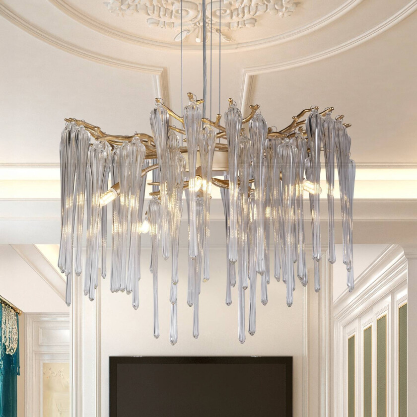 Hengelampe Heritage, Ø 50 cm, gullfarget/klar, glass