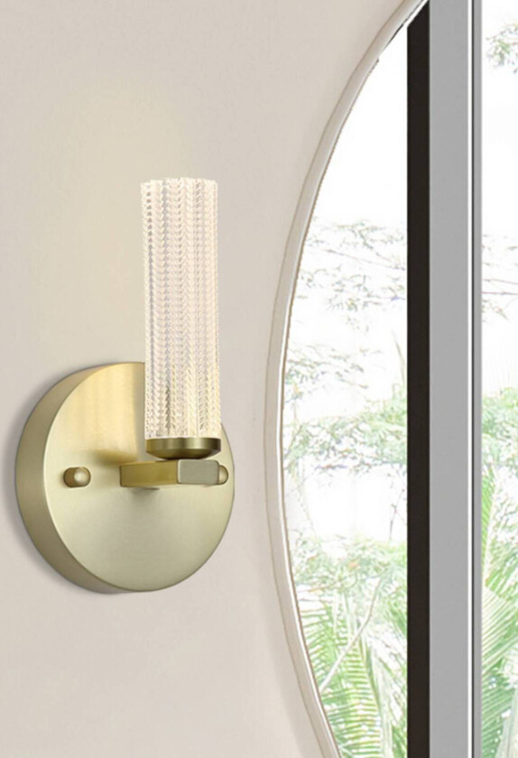 LED-vegglampe til bad Aberdeen, høyde 24 cm, messingfarget metall