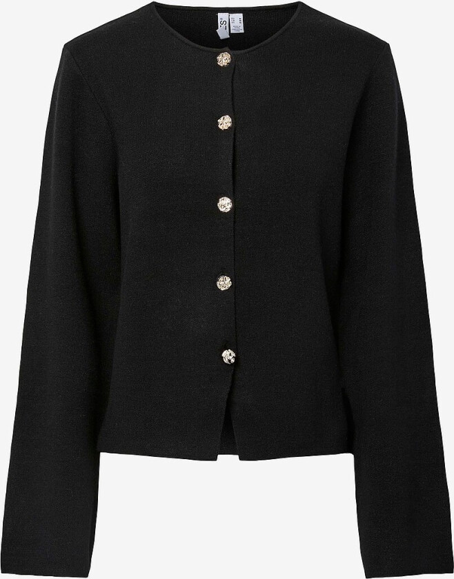 Kardigan pcFarie LS O-neck Split Knit D2d FS - Svart