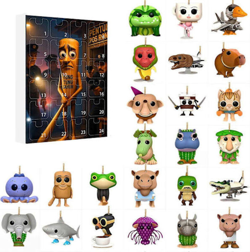 Ny Tung Tung Tung Sahur 24 Dagers Adventskalender 2025, 2D Akryl Nøkkelring Brainrot Italiensk Dyr Gave til Barn