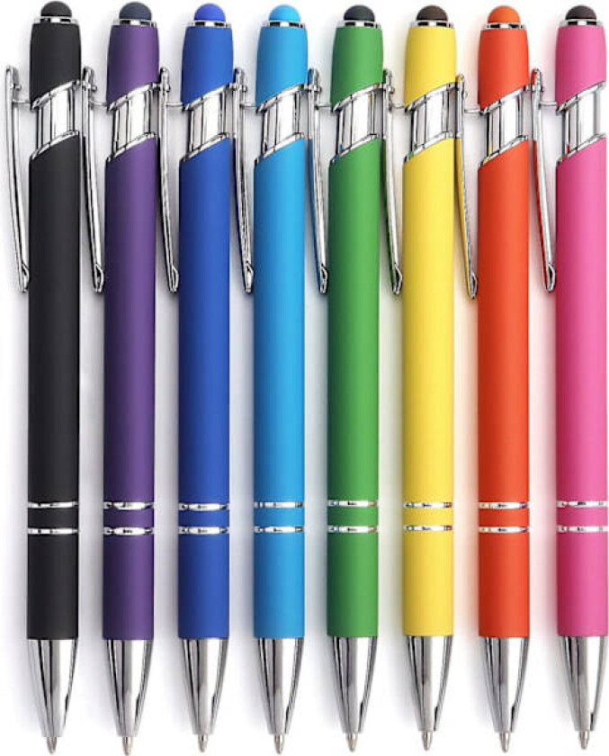 8-pakning Kulepenner 2-i-1 Pekepenn Uttrekkbar Kulepenn med Pekepennspiss, Metall Pekepenn for-tfrf