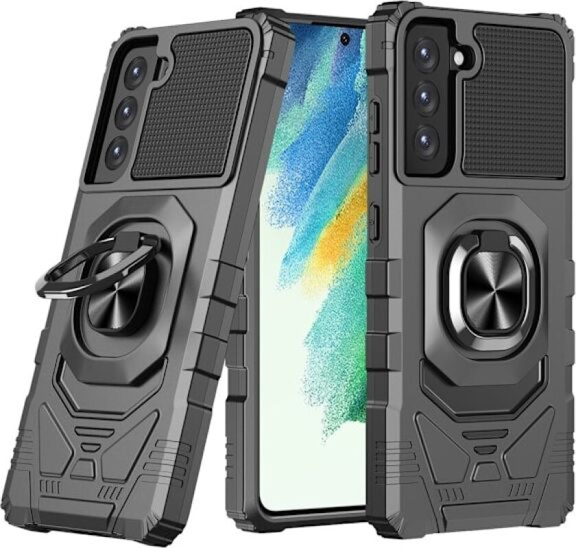 Slitesterkt hardplastdeksel med myk innside og kickstand for Samsung Galaxy S21 FE - Svart