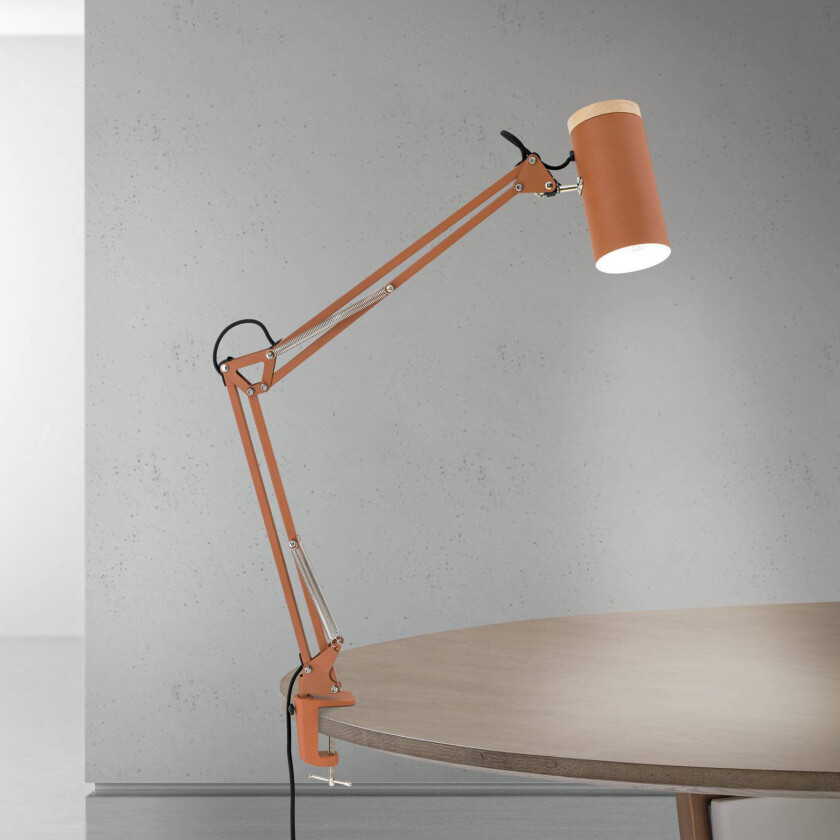 Bordlampe Gili, korallrød, klemme, stål, høyde 75 cm E27