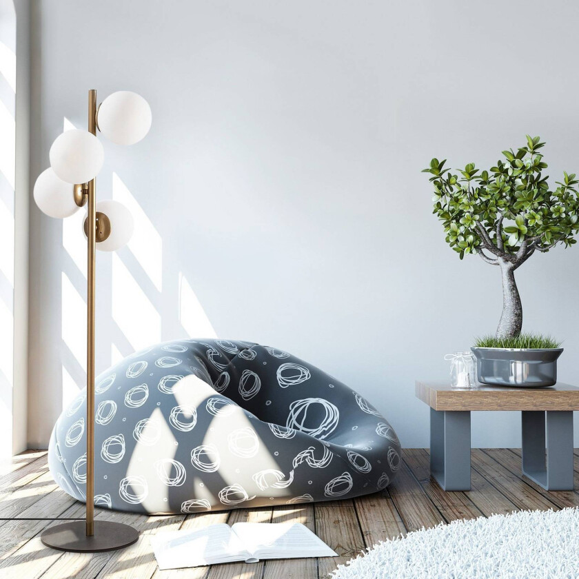 Gulvlampe Faze, gullfarget, glass, 130 cm, 4 lyskilder, E27