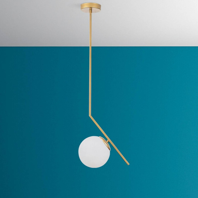 Hengelampe Dolunay, 25 cm lang, gullfarget, glass, E27