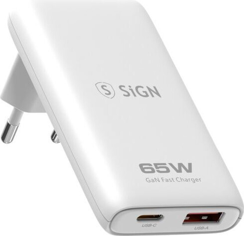 GaN Ultra Slim Lader 65W - Hvit