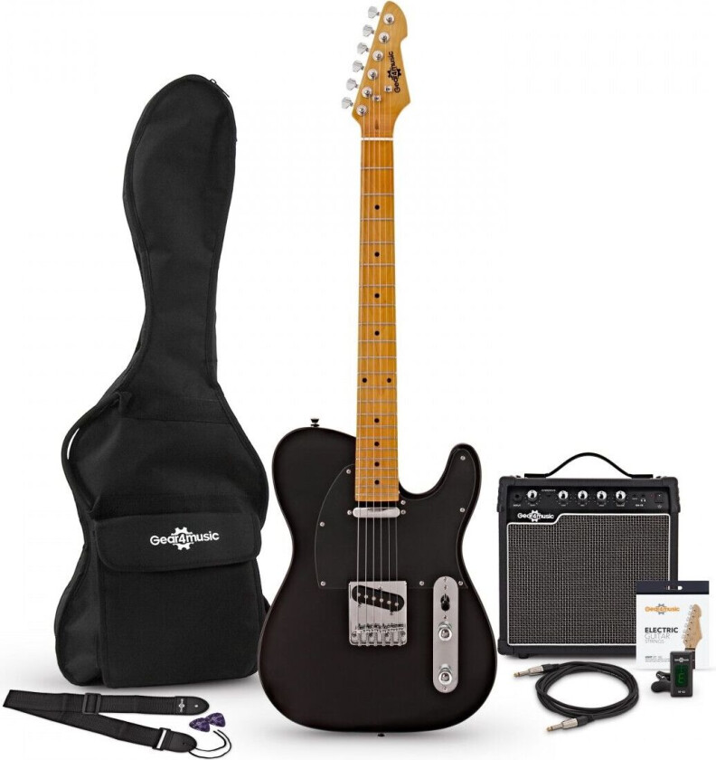 Gear4Music Knoxville Elektrisk Gitar + Forsterkerpakke Svart
