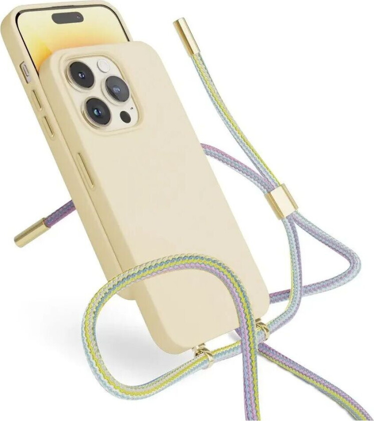 iPhone 14 Pro Silikon Necklace Deksel - Beige