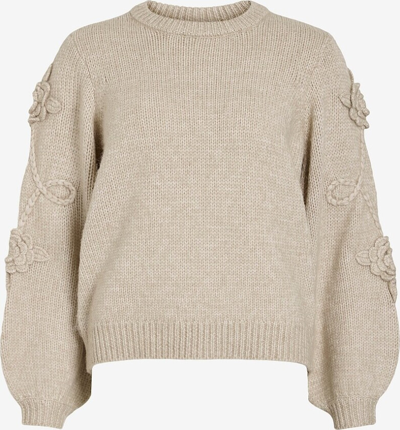Pullover viFaye O-neck Embrodiery Knit - Grå