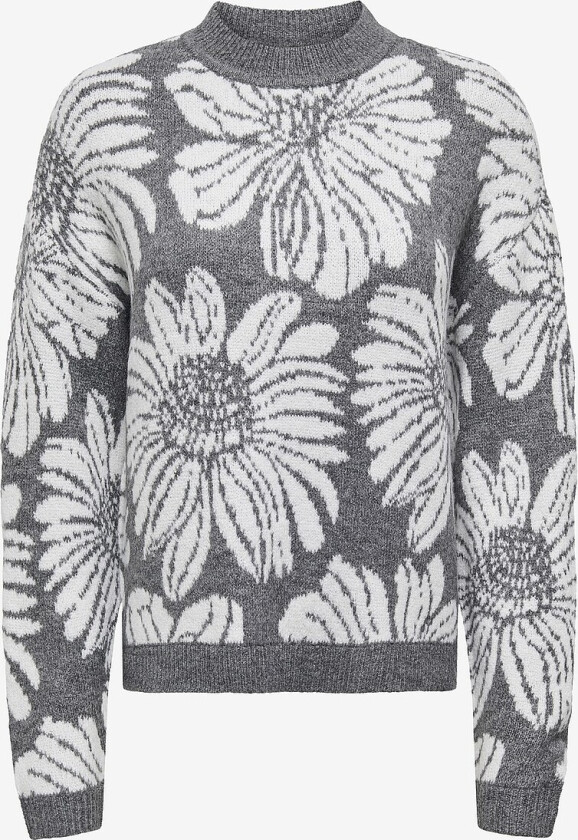 Pullover jdySigne L/S O-neck Flower Jacq - Grå