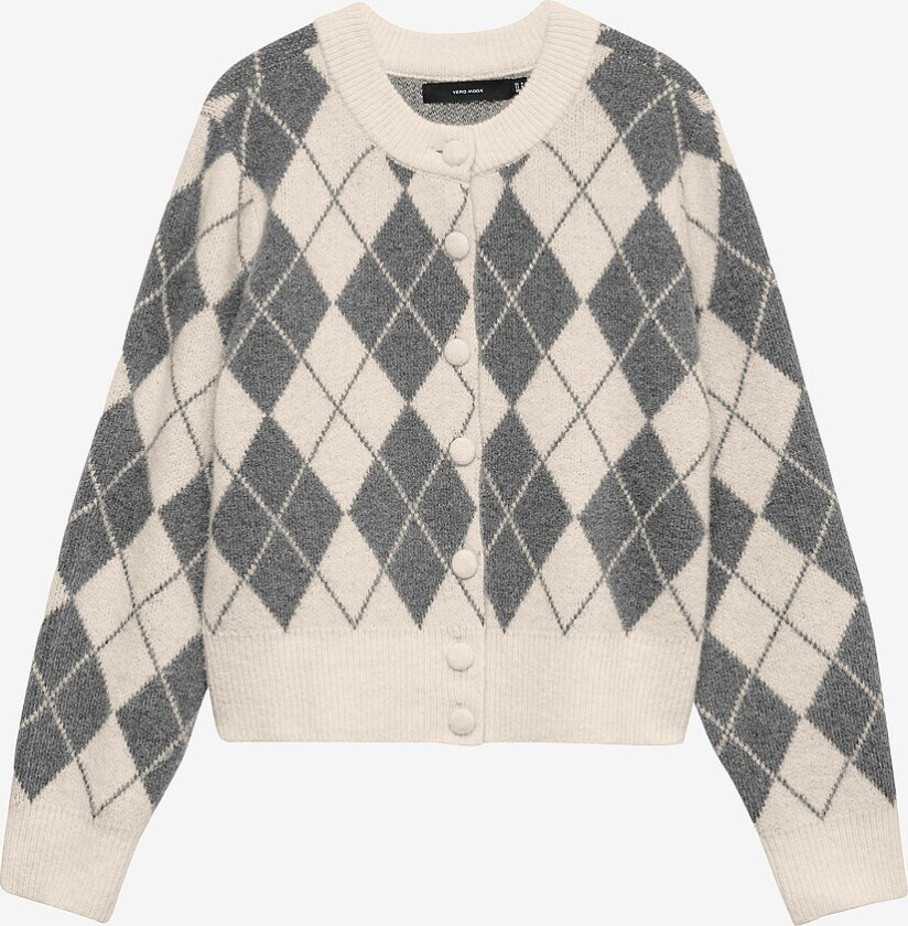 Kardigan vmHalo LS O-neck Argyle - Grå