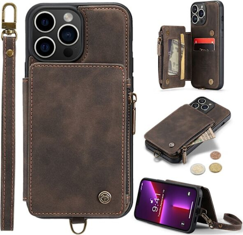 Etui til iPhone 13mini 5.4 Brun kortspor lær magnetisk støtsikker