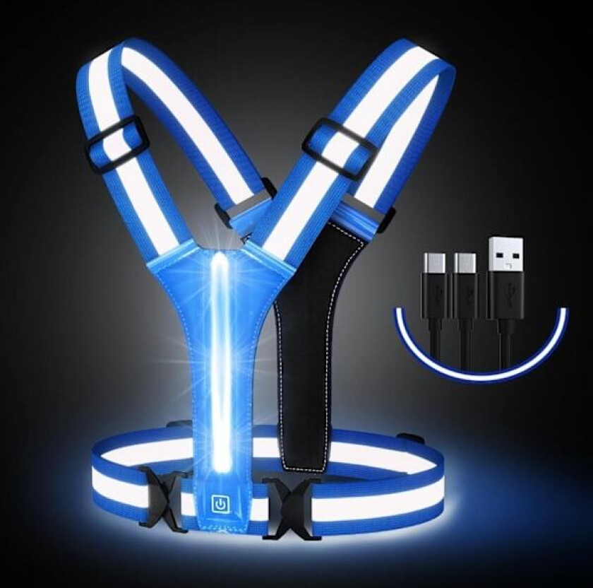 Bilde av LED refleksvest, USB oppladbar, justerbar midje/skulder - Blå