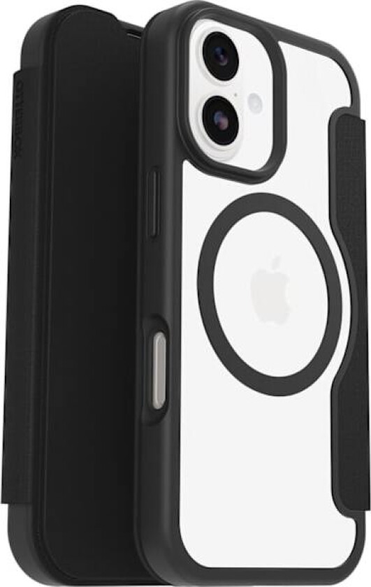 Otterbox React Series Folio MagSafe-deksel for iPhone 17, støtsikkert anti-fall-deksel med kortspor, militært testet transparent/svart