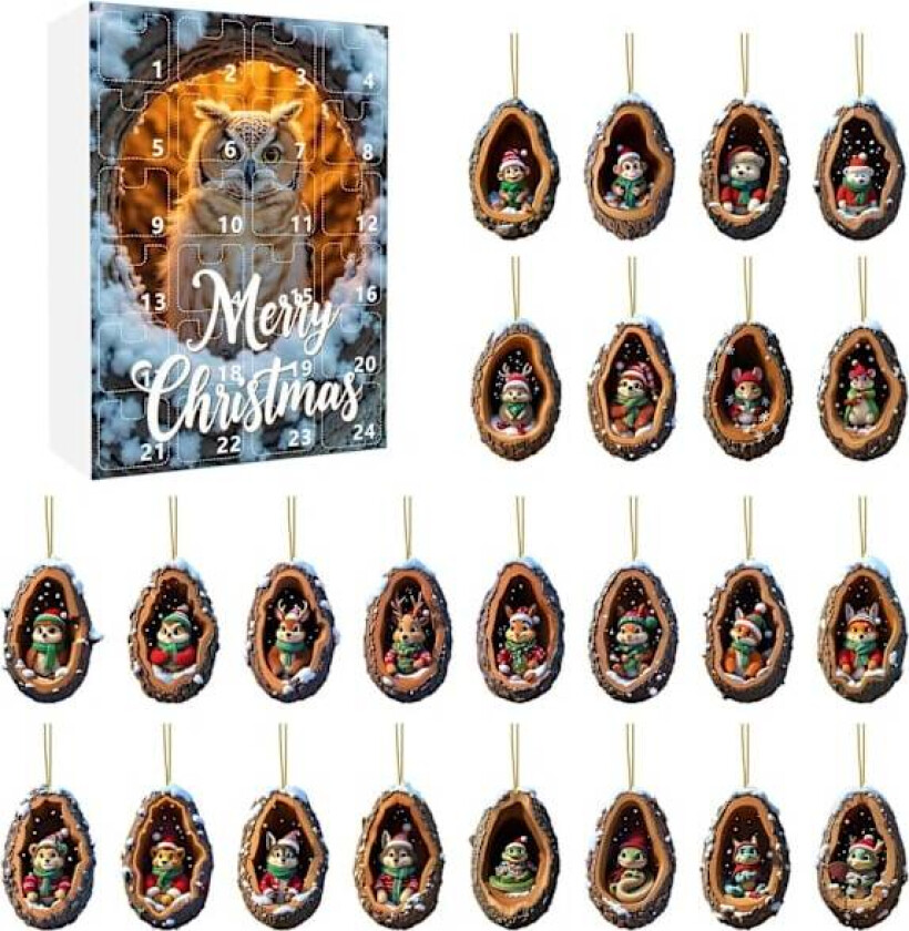 |HH| Julekalender Tre Hull Dyr Juledekorasjon E