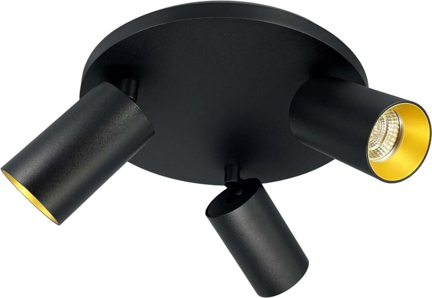 Oz K3 rund taklampe 3-lys GU10 - Svart / Gullfarget