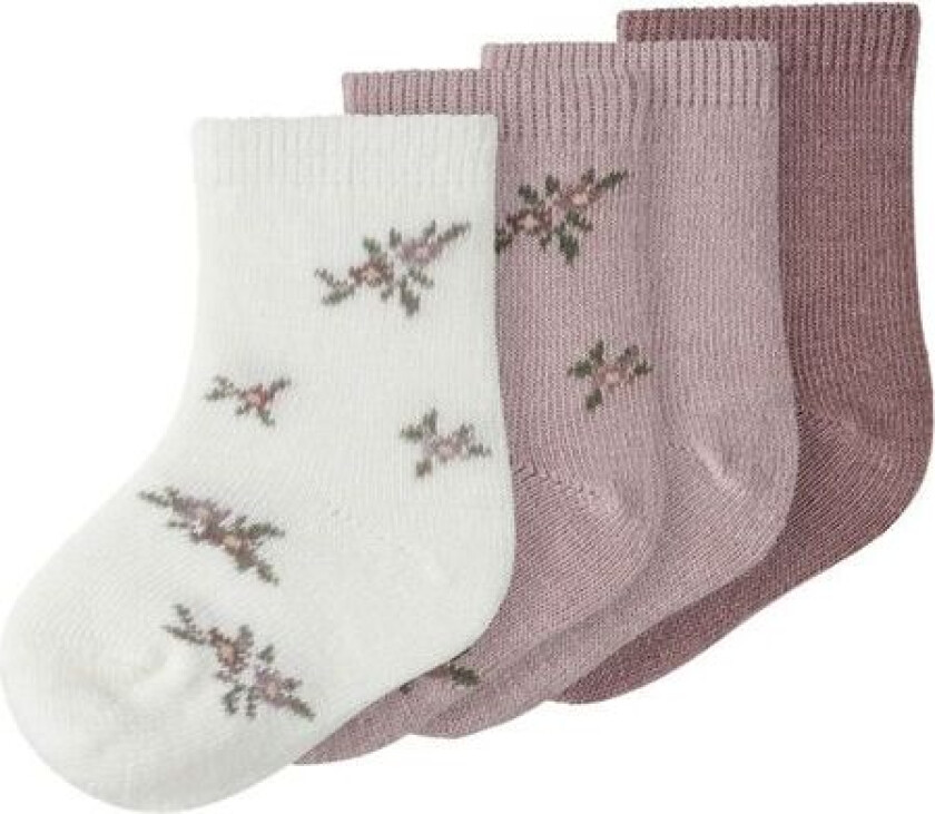 Name It - 4 Pk Ullsokker Baby Wak Flowers Shadow Gray